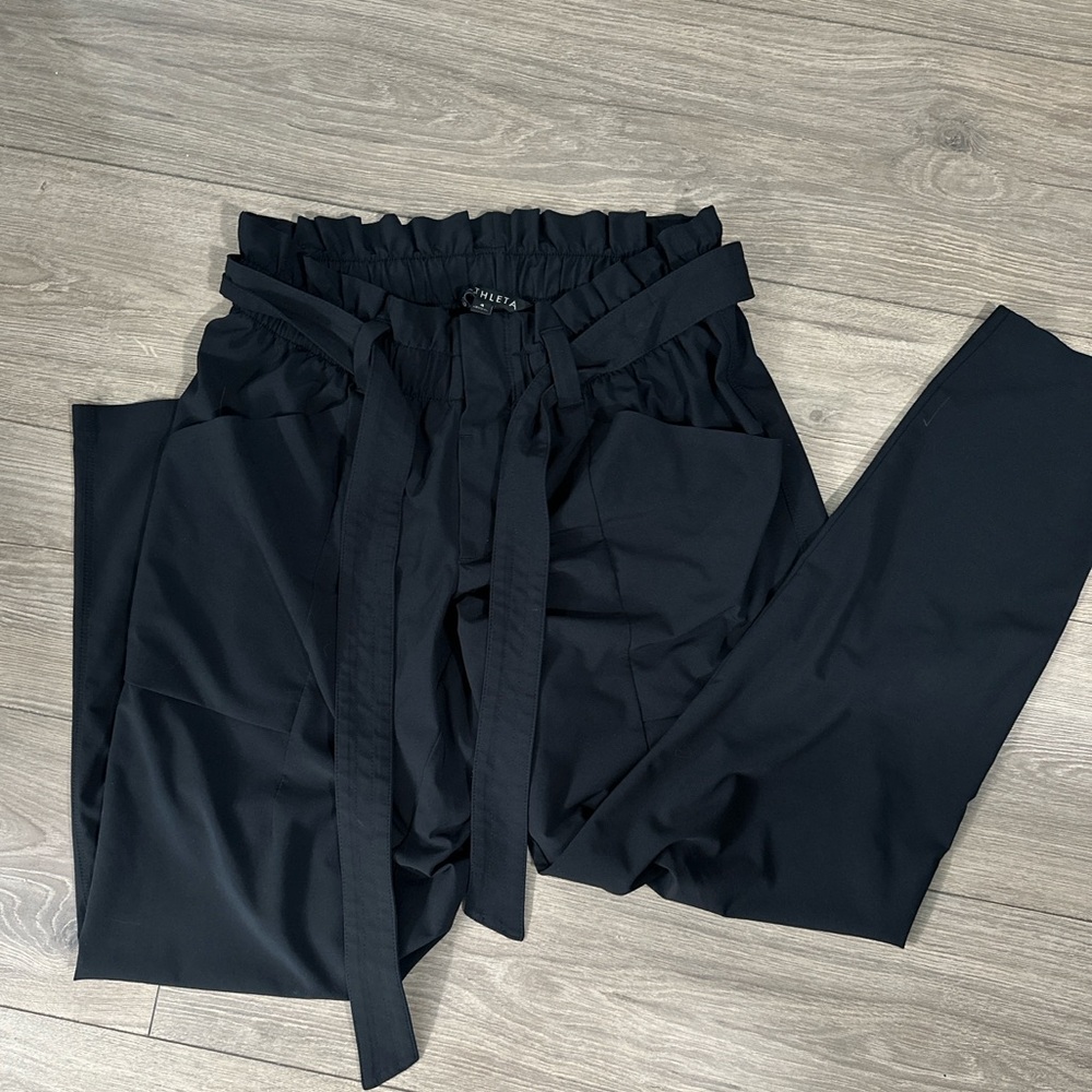 Athleta Black High-Waisted Trousers with Paper Bag Waist